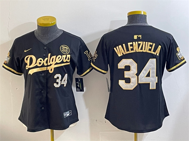 Youth Los Angeles Dodgers #34 Toro Valenzuela Black/Gold 2024 World Series With Fernando Memorial Patch Limited Stitched Baseball Jersey Youth Los Angeles Dodgers #34 Toro Valenzuela Black/Gold 2024 World Series With Fernando Memorial Patch Limited Stitched Baseball Jersey